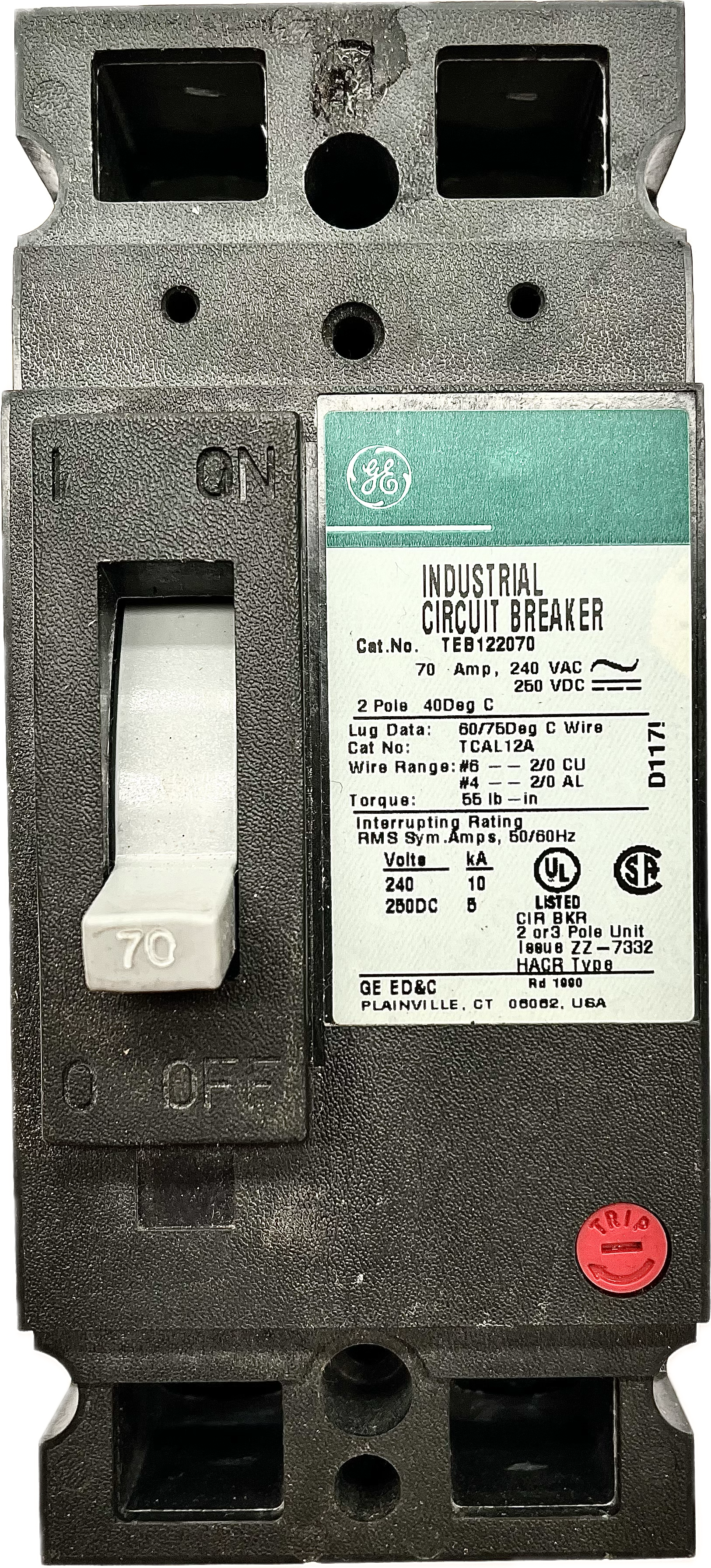 Featured image for “TEB122070WL Interruptor 2P 70A 240VAC GE”