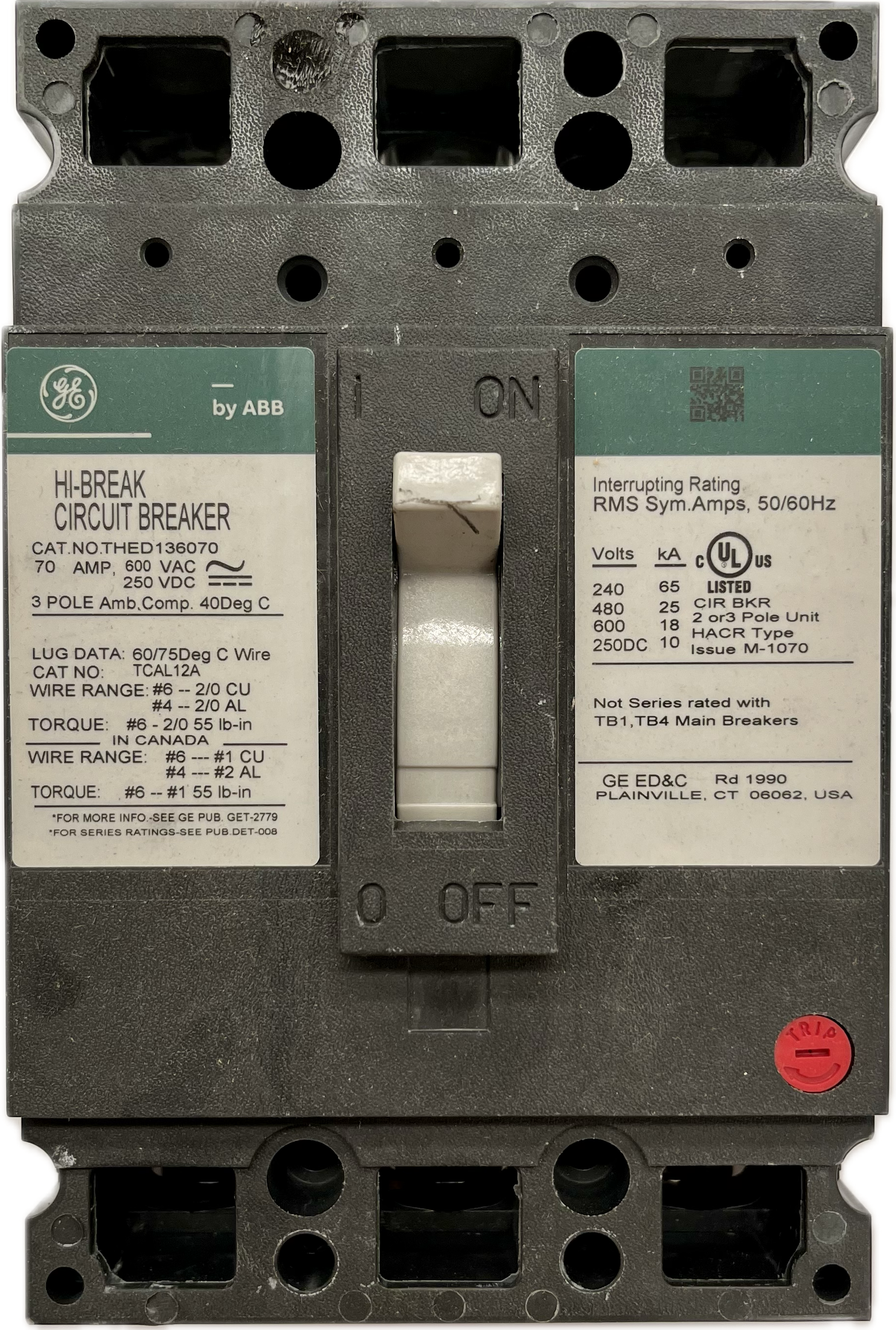 Featured image for “THED136070WL Interruptor 3P 70A 600V GE”