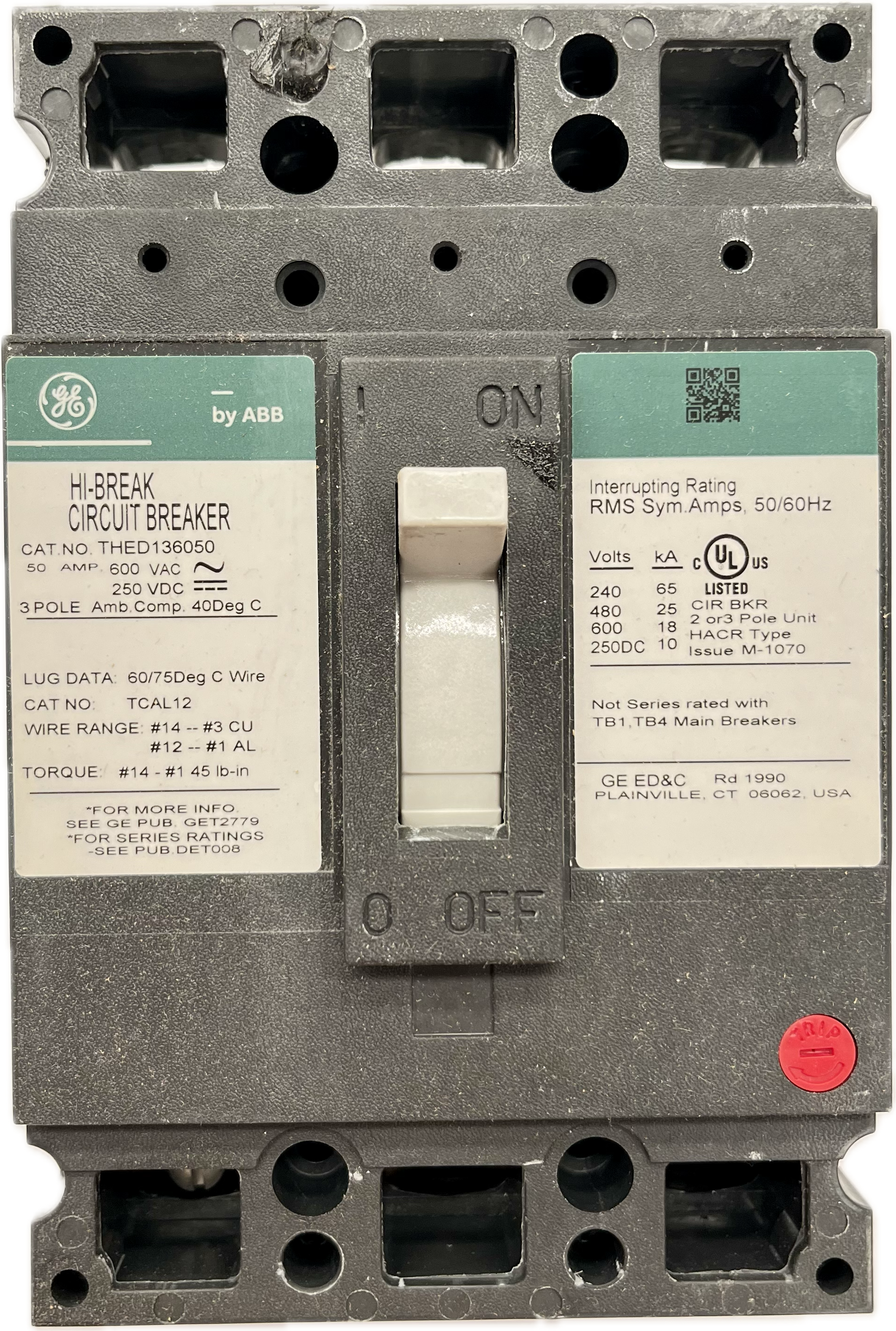 Featured image for “THED136050WL Interruptor 3P 50A 600V GE”