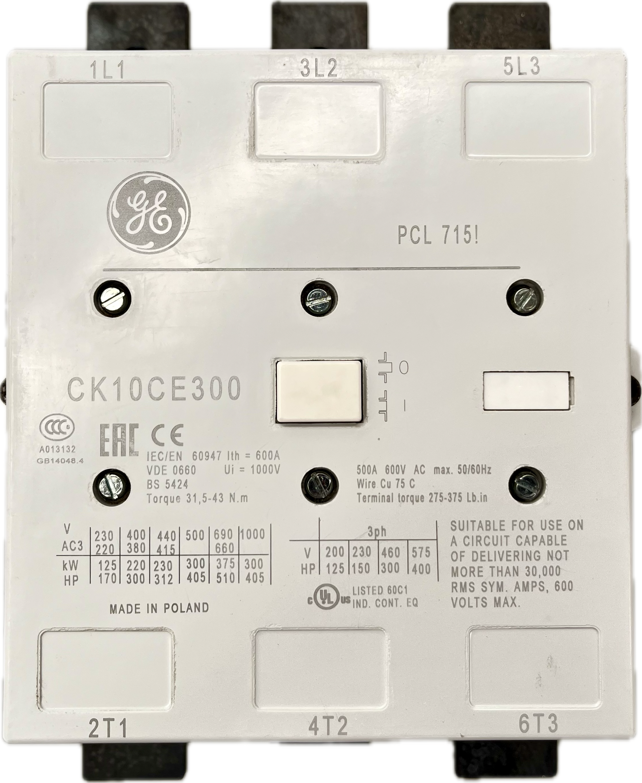 Featured image for “CK10CE311J Contactor 3P 420A 1NA-1NC 120VAC GE IEC”